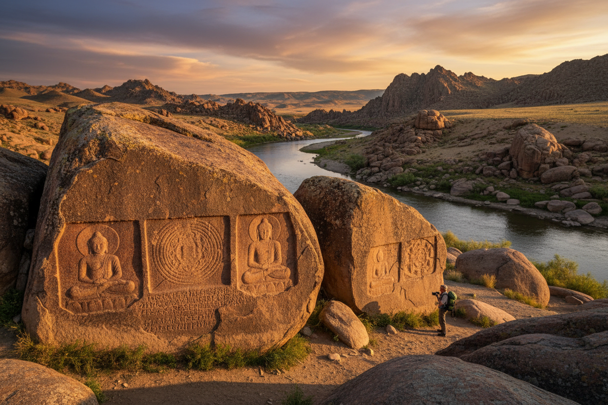 Image of Tamgaly Tas Rock Art Excursion UNESCO Petroglyphs and Ili River Views